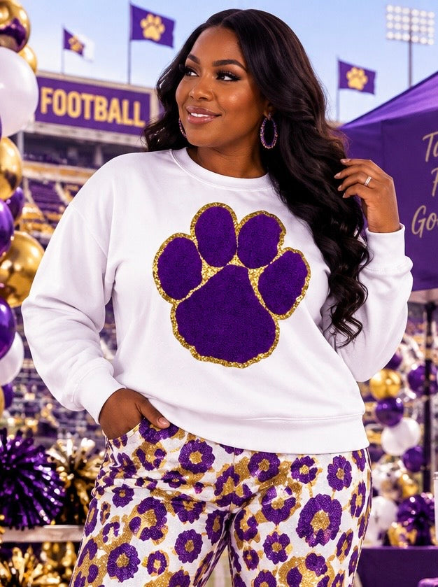 Chenille Paw, 11inch Paw, Mascot Paw, Glitter Paw, Iron on Chenille Patch, Purple Paw, DIY Patch, Game Day Patch