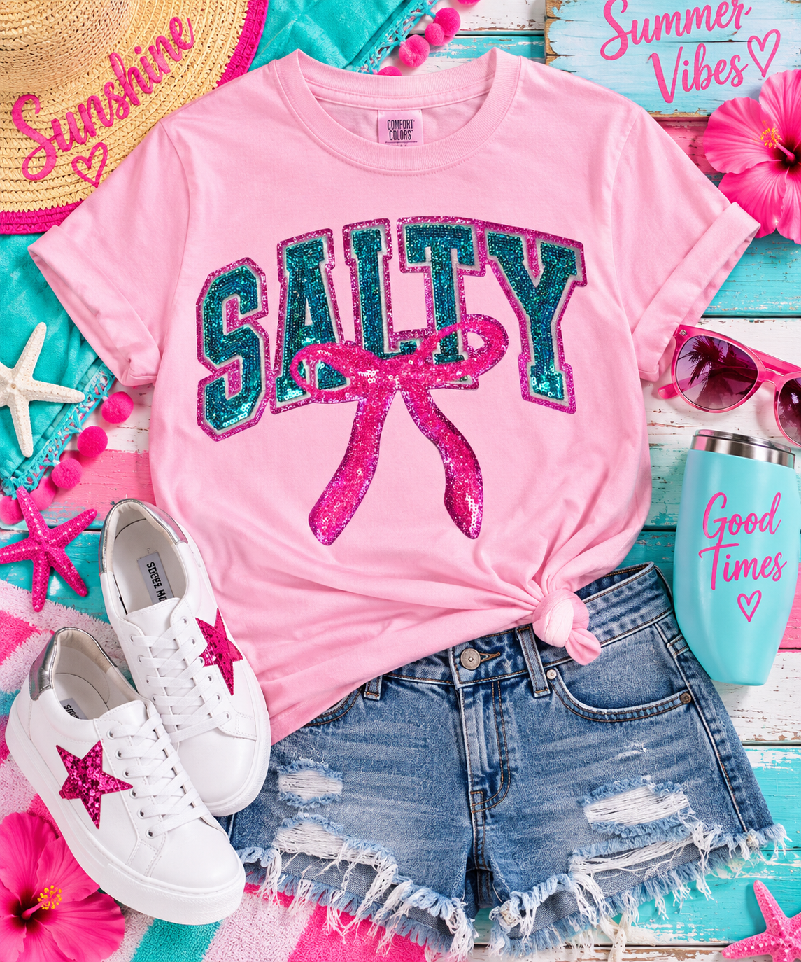 Salty Patch, Salty Sequin Bow Patch, Pink Glitter Backing, Iron on Patch, DIY