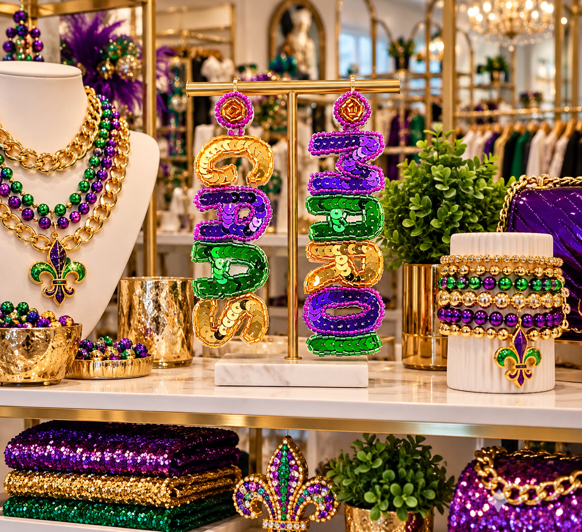 NEW!!! Mardi Gras 2027 Lightweight Sequin Mardi Gras Drop Earrings