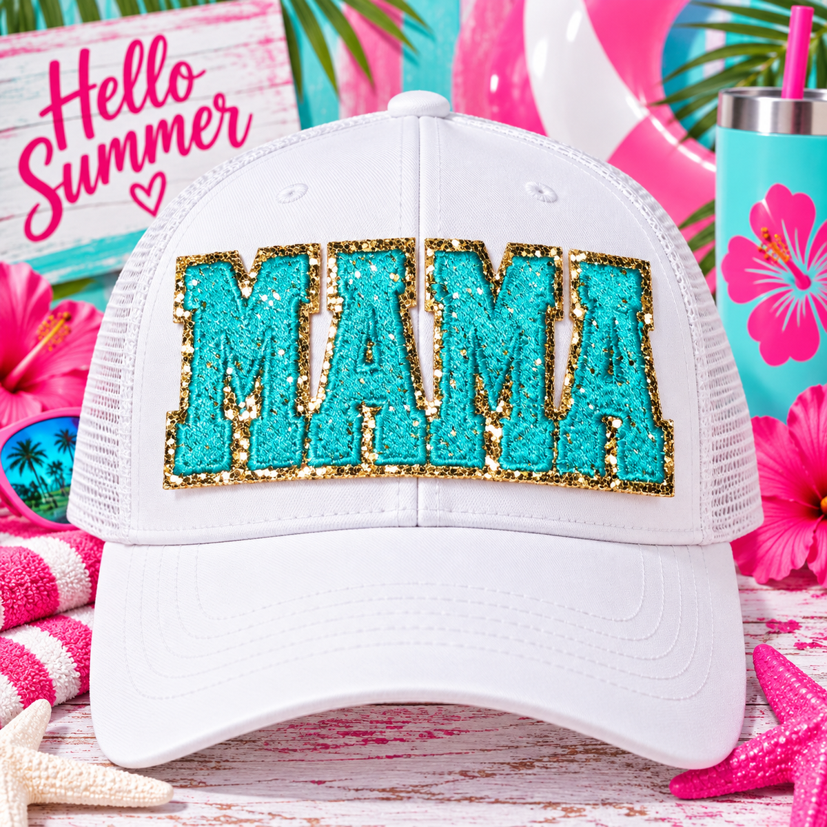 Mama Patch, Trucker Hat Patch, Turquoise colored Mama Patch, Embroidered Patch, Mom Patch, Glitter Patch, Patch for Hats, DIY, Iron on Patch