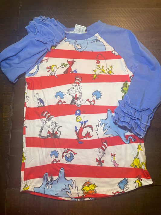 Dr Seuss Read across America Children’s Raglan Shirts. Girls Ruffled Raglan and Boys shirts