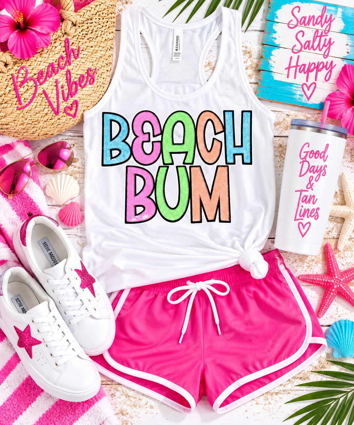 Beach Bum Patch, Sequin Beach Bum Patch, White Glitter Backing, Iron on Patch, DIY