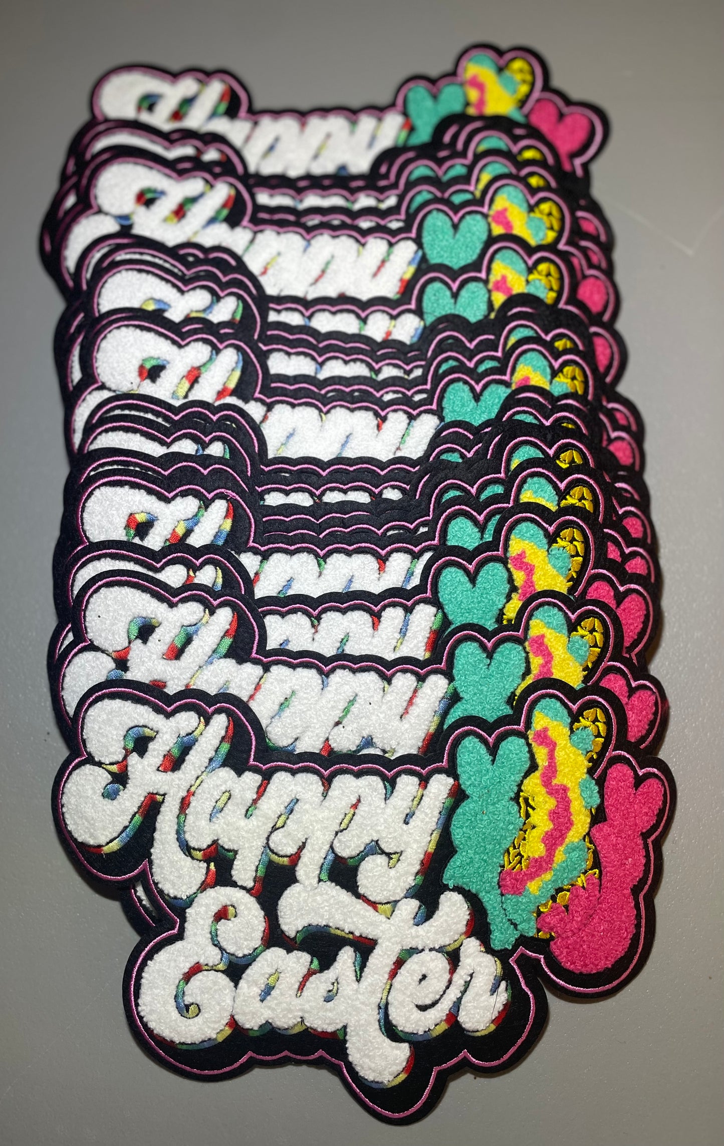 Happy Easter Chenille Patch, 11" Easter Patch, Iron On Patch, Colorful Easter Patch