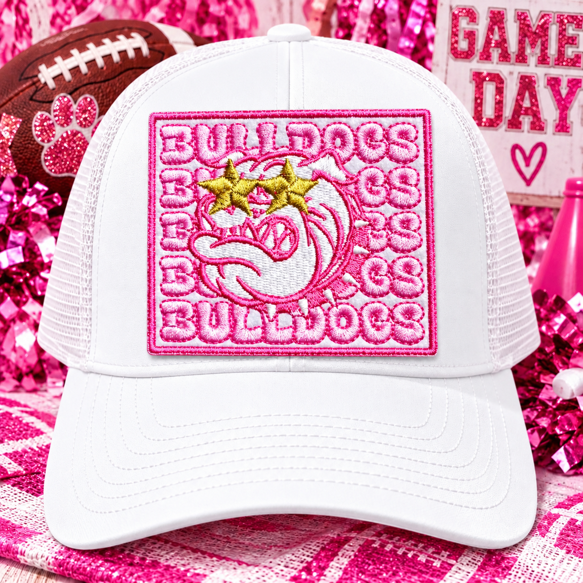 Bulldogs Patch, Embroidered Patch, Pink Bulldogs Patch, Bulldogs Hat Patch, Iron On Patch, Game Day Patch, Mascot Patch, DIY Patch, Trucker Hat Patch