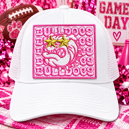 Bulldogs Patch, Embroidered Patch, Pink Bulldogs Patch, Bulldogs Hat Patch, Iron On Patch, Game Day Patch, Mascot Patch, DIY Patch, Trucker Hat Patch