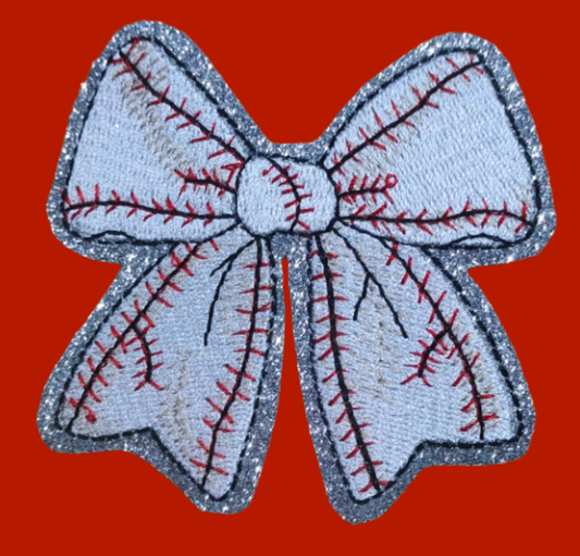 Baseball Bow Patch, 3", Sequin Patch, Bow Patch, Small Patch, Sports Patch, Game Day Patch, DIY