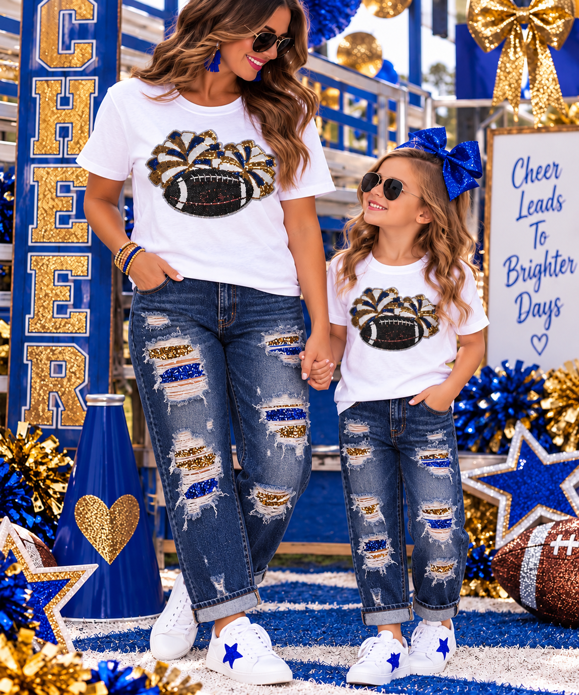 Cheer Sequin Patch, Football and Pom Poms, DIY Applique