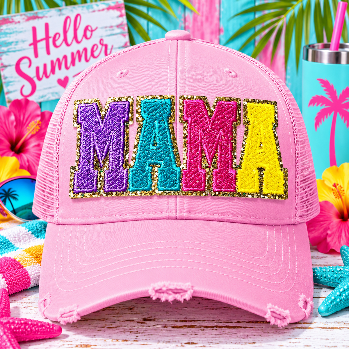 Mama Patch, Trucker Hat Patch, Multi-colored Mama Patch, Embroidered Patch, Mom Patch, Glitter Patch, Trendy Patch, Patch for Hats, DIY, Iron on Patch