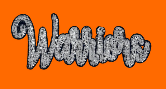 Warriors Patch, Sequin Patch, White Sequin Warriors Patch, Black Glitter Backing, Iron on Patch, Game Day Patch, Mascot Patch, DIY Patch