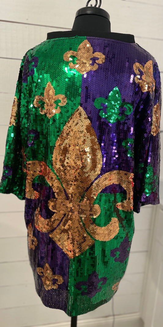 Mardi Gras Sequin Fleur De Lis Dress, Mardi Gras Party Dress, Sequin Dress