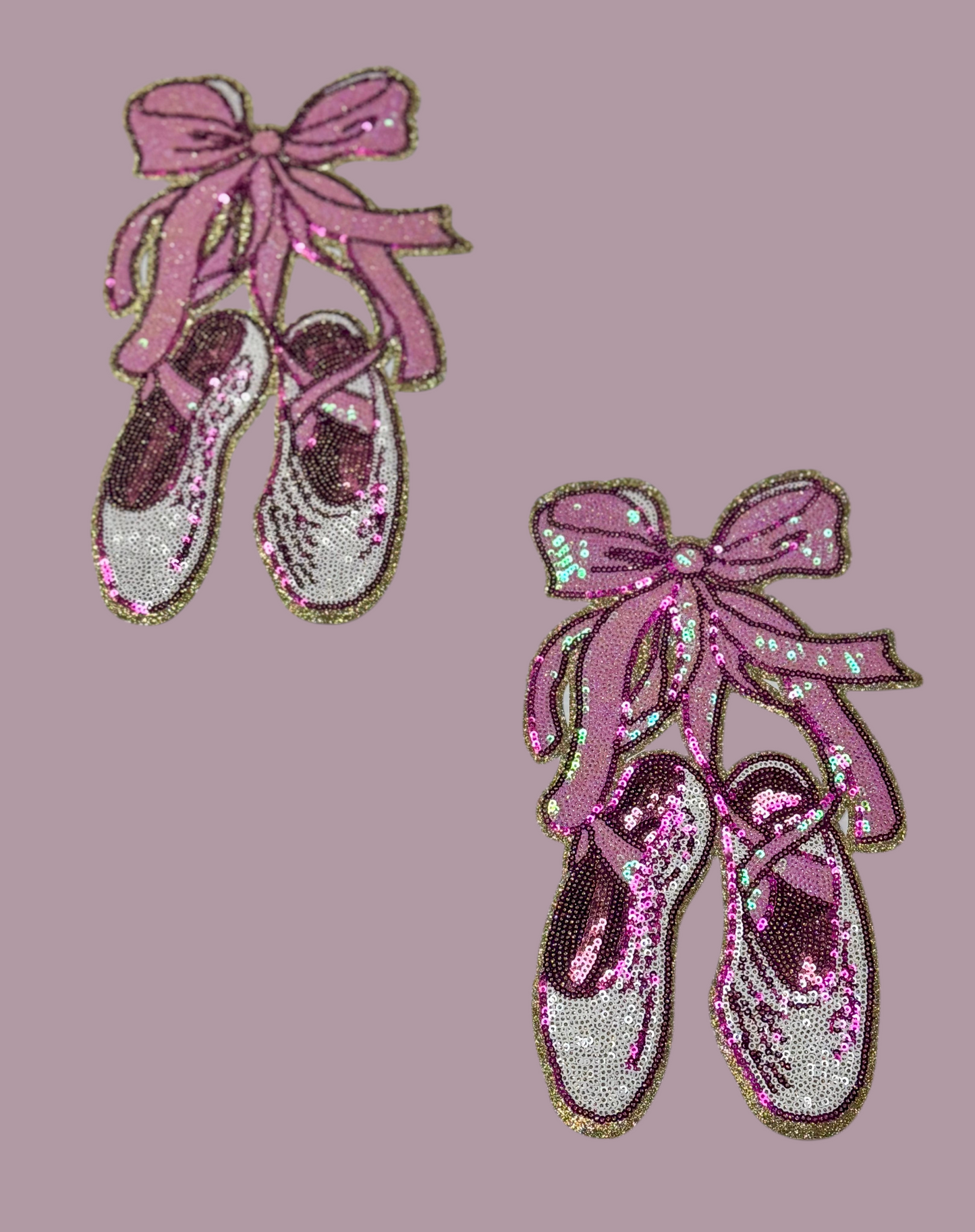 Dance Sequin Patch, Ballet Slippers with Bow, Pointe Shoes, Dance patch, iron on patch, sequin patch, pink patches, DIY