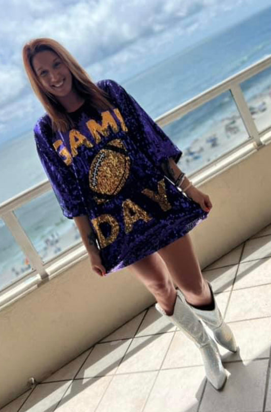 Purple and Gold Sequin Jersey Dress, Tailgating, Game Day, Football, Louisiana, Sequin Jersey, Baton Rouge,  Dress, Bestseller/ Game Day
