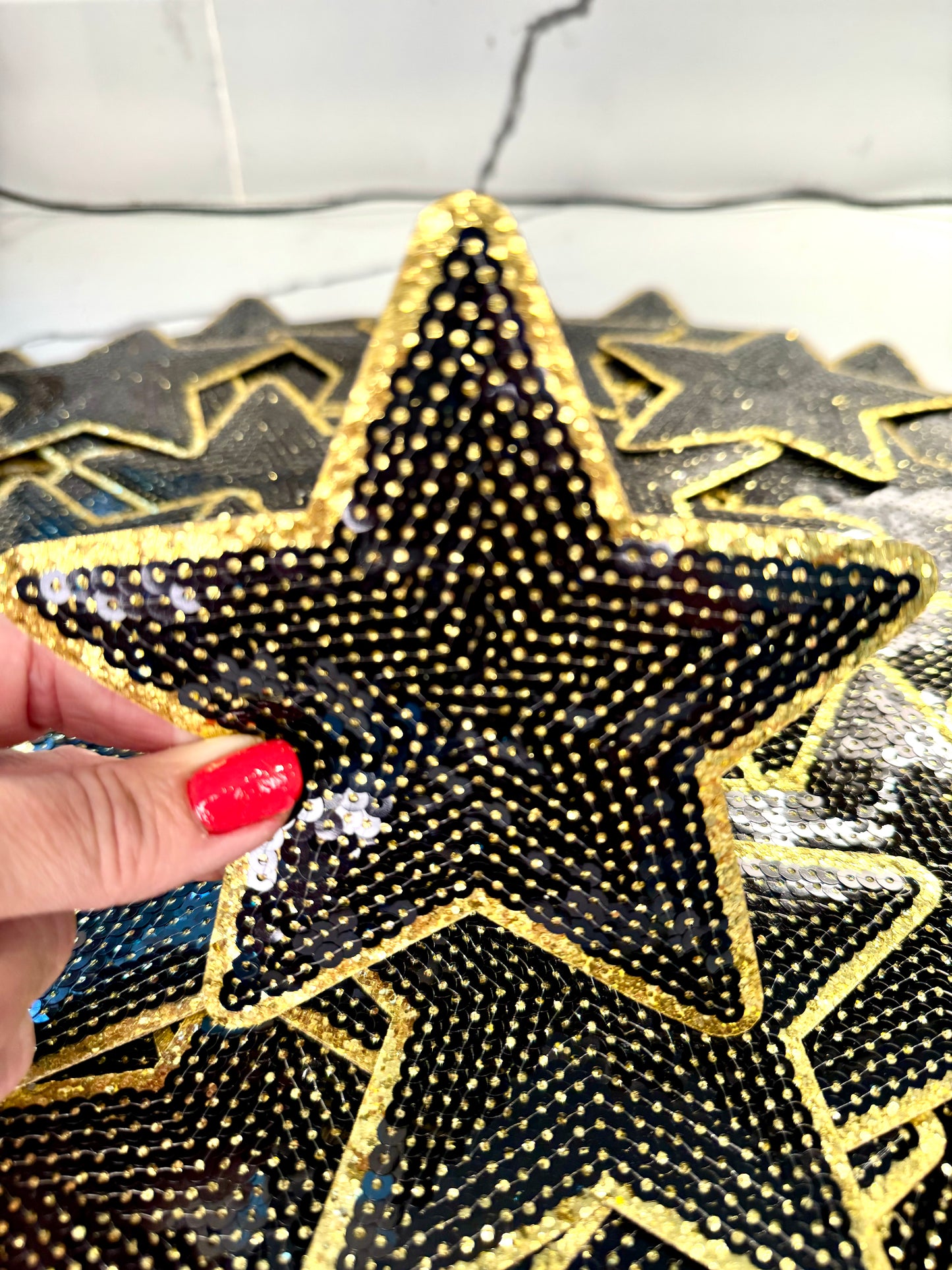 Star Patch, Sequin Star Patch, Black and Gold 5" Sequin Star Patch, Iron on Patch, DIY, Trucker Hat Patch, Preppy Patch Trendy Patch Patch, Sequin Star