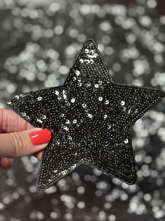 Star Patch, Sequin Star Patch, Black 5" Sequin Star Patch, Iron on Patch, DIY, Trucker Hat Patch, Preppy Patch Trendy Patch Patch, Sequin Star