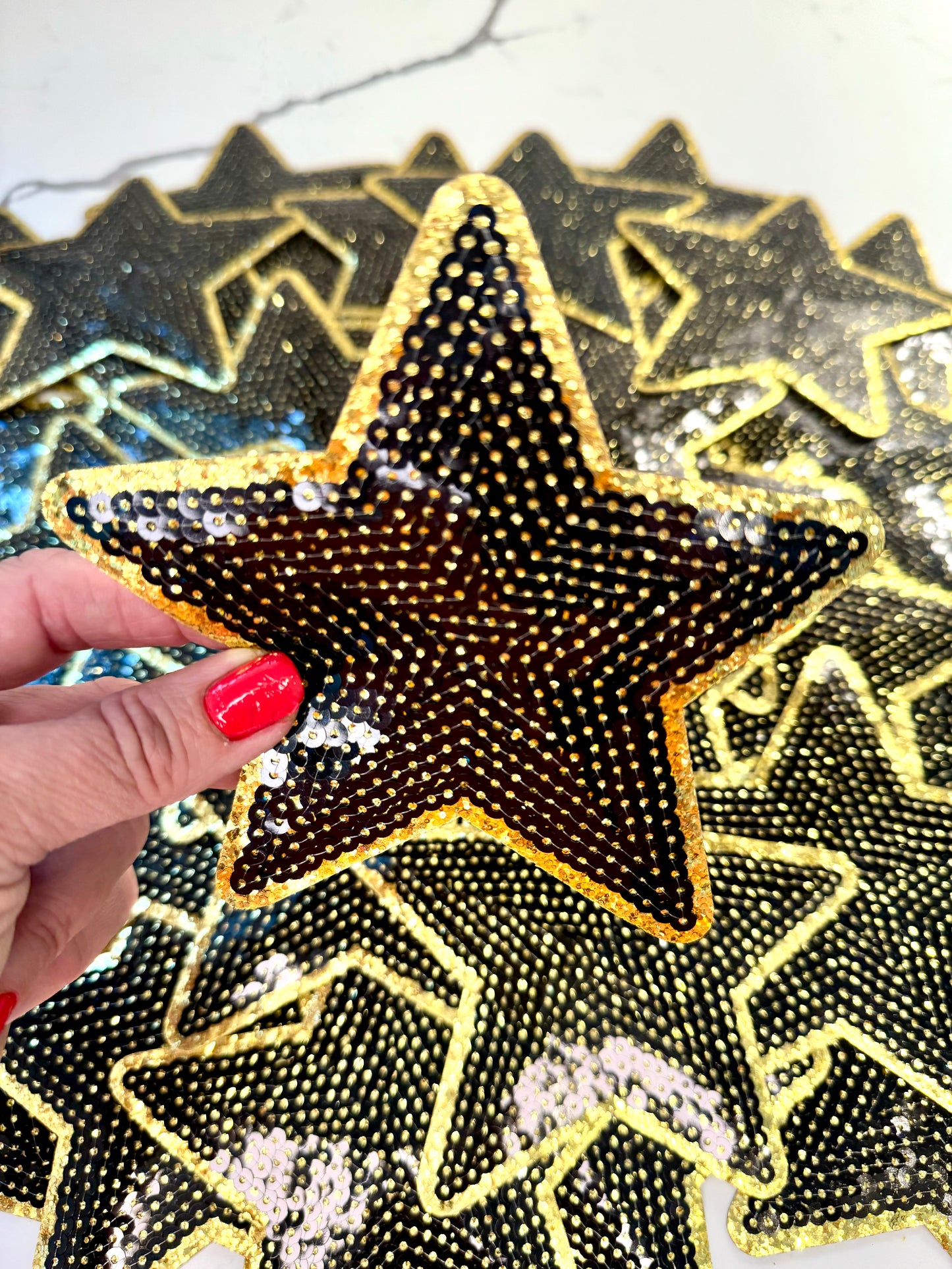 Star Patch, Sequin Star Patch, Black and Gold 5" Sequin Star Patch, Iron on Patch, DIY, Trucker Hat Patch, Preppy Patch Trendy Patch Patch, Sequin Star