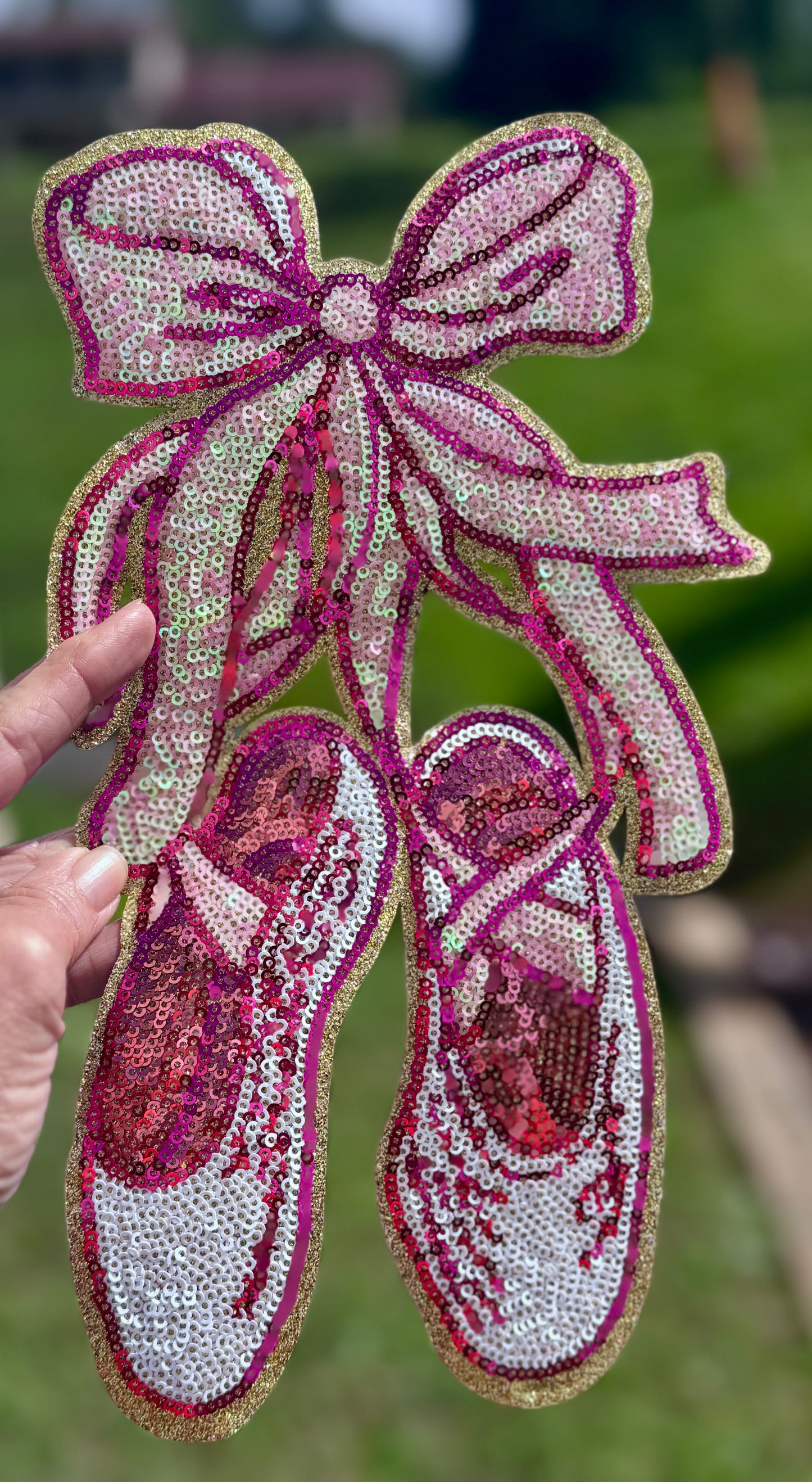 Dance Sequin Patch, Ballet Slippers with Bow, Pointe Shoes, Dance patch, iron on patch, sequin patch, pink patches, DIY