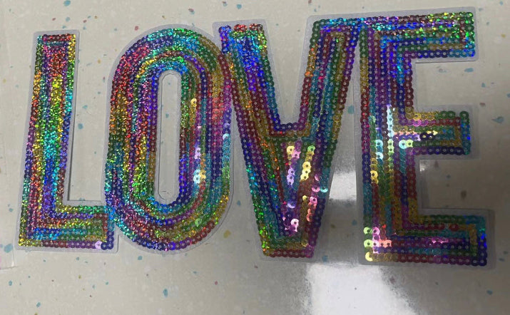 Valentine Rainbow LOVE Sequin Patches-Heat Press-Iron On