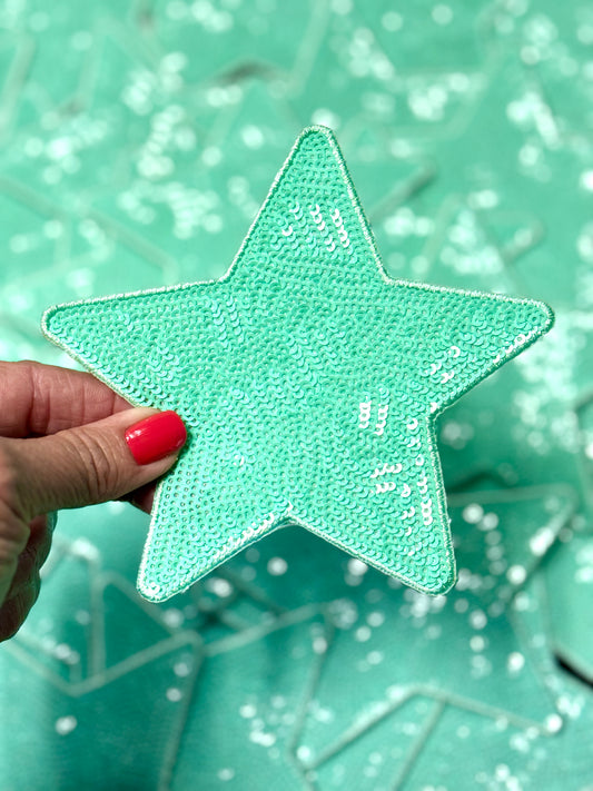 Star Patch, Sequin Star Patch, Turquoise 5" Sequin Star Patch, Iron on Patch, DIY, Turquoise PatchTrucker Hat Patch, Preppy Patch Trendy Patch Patch, Sequin Star