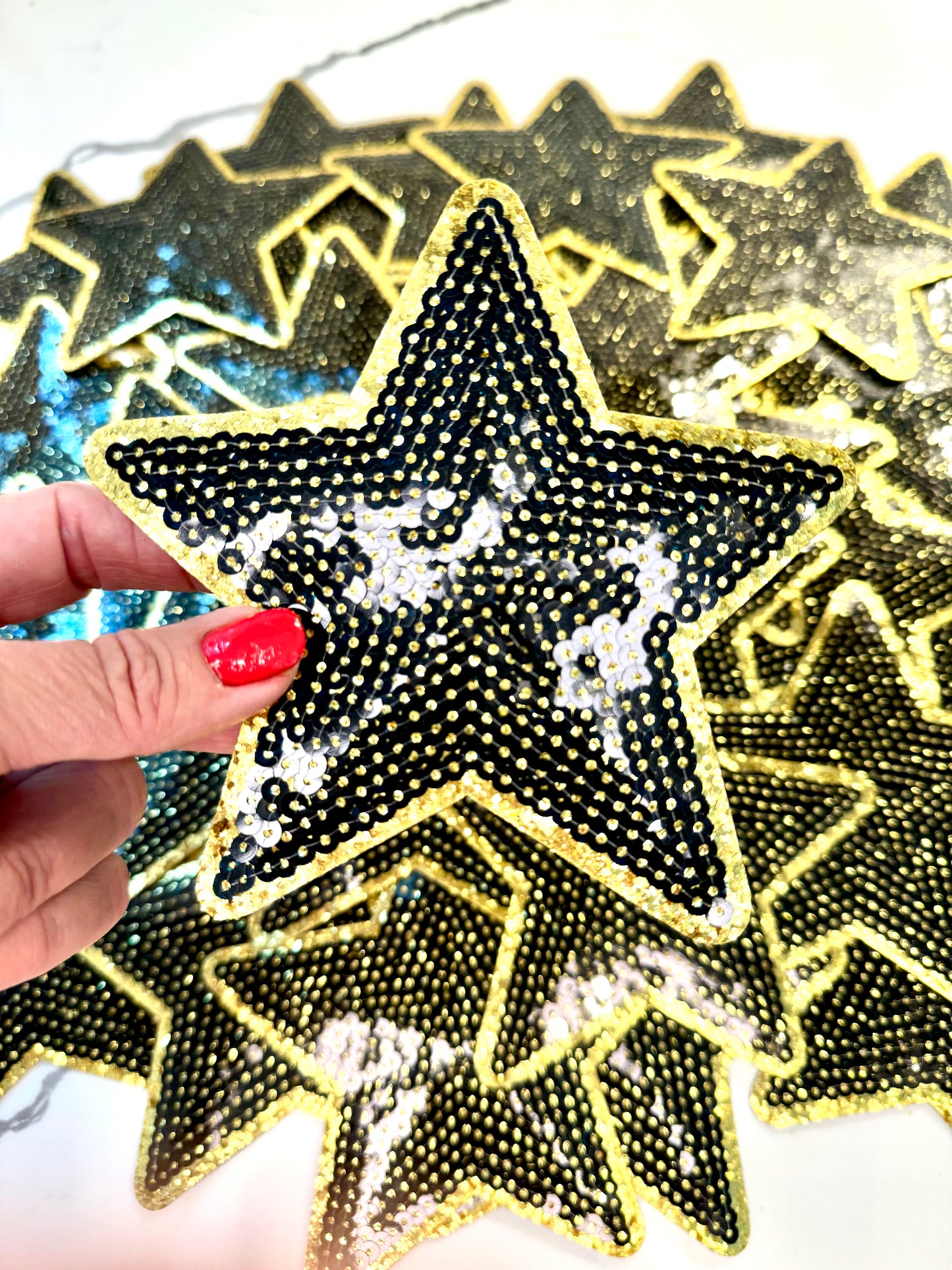 Star Patch, Sequin Star Patch, Black and Gold 5" Sequin Star Patch, Iron on Patch, DIY, Trucker Hat Patch, Preppy Patch Trendy Patch Patch, Sequin Star