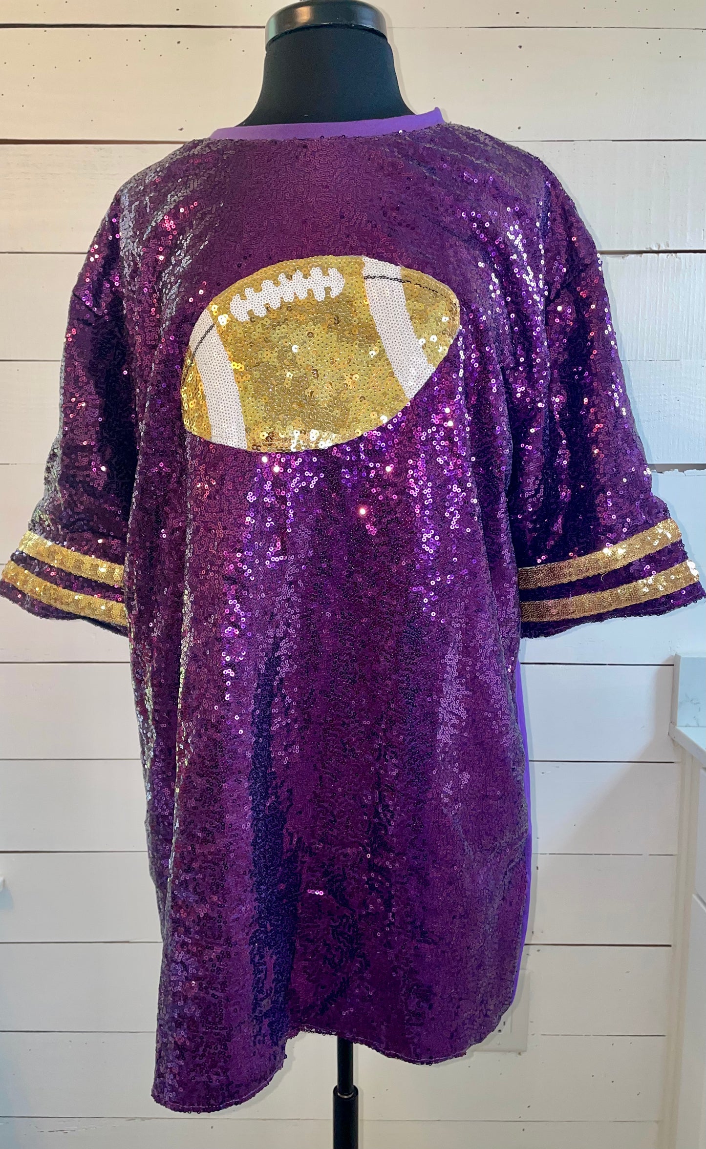 Sequin Dress, Sequin Jersey Dress, Purple and Gold Sequin Jersey Dress, Game Day,