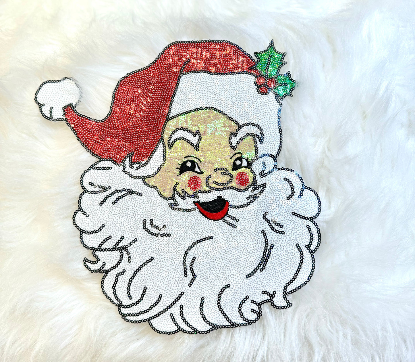 Sequin Santa Patch, 11 inch patch, Christmas Patch, Iron On Patch, Holiday Patch, DIY Patch, Sweatshirt Patch