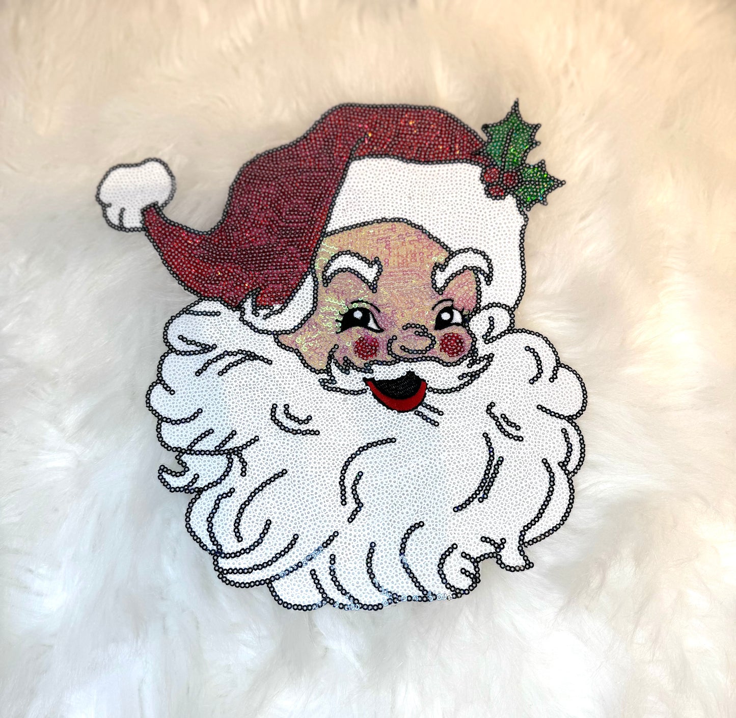 Sequin Santa Patch, 11 inch patch, Christmas Patch, Iron On Patch, Holiday Patch, DIY Patch, Sweatshirt Patch