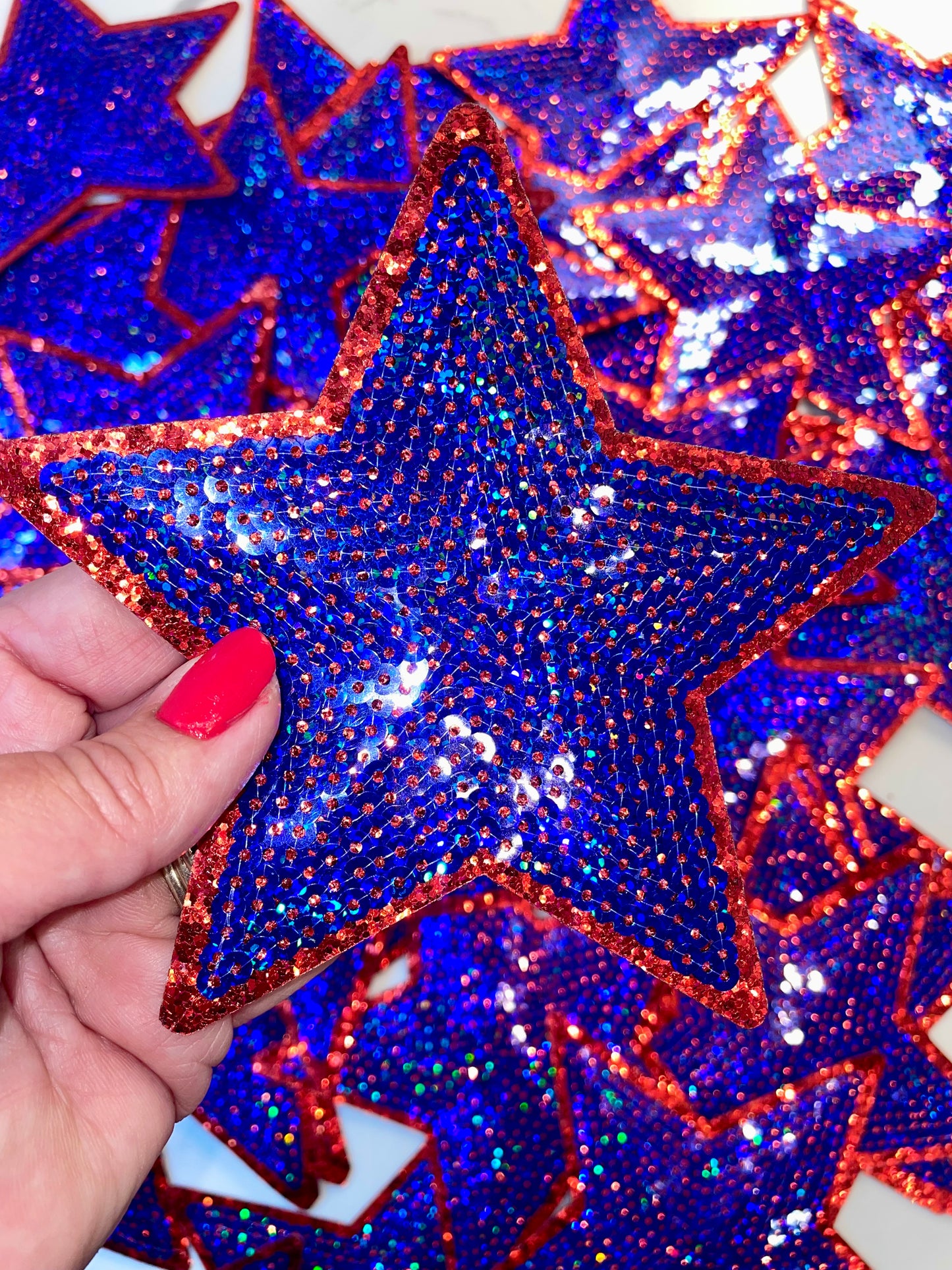 Star Patch, Sequin Star Patch, Royal Blue and Red 5" Sequin Star Patch, Iron on Patch, DIY, Trucker Hat Patch, Preppy Patch Trendy Patch Patch, Sequin Star