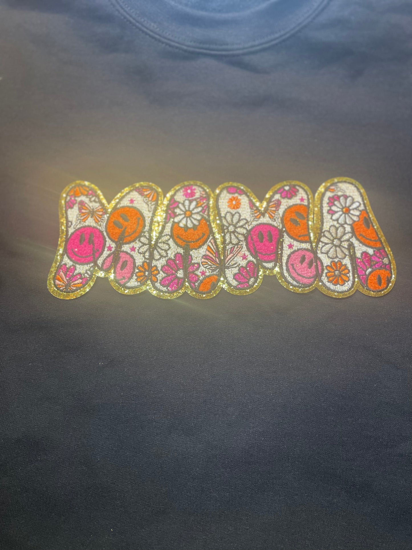 Mama Chenille Iron On Patch, All Daisies and Smiles Patch, Embroidered and Chenille Mama Patch, Glitter Patch