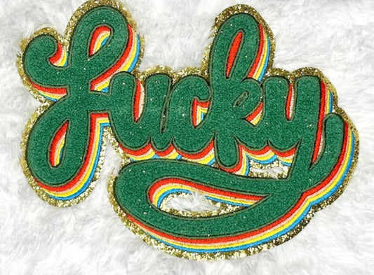 Lucky Rainbow Chenille and Glitter Iron On Patch, St Patrick’s Day Patch, DIY Patch.