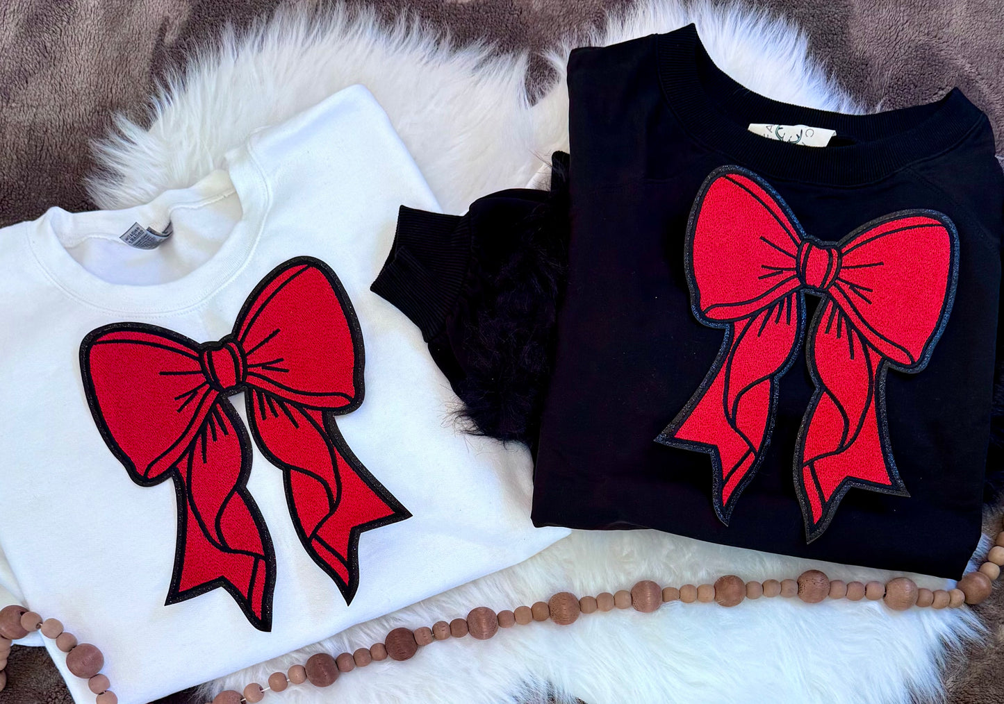 Red Bow Patch, Christmas Patches, Black Glitter Backing, Iron On, DIY, Bow Patch