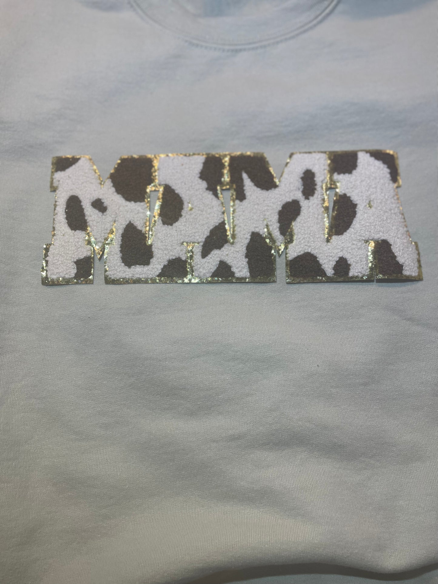 Mama Chenille and Glitter Patch, Brown Cow Patch, Mama in Brown Cow Chenille and Glitter Iron On Patch. Mother’ Day DIY