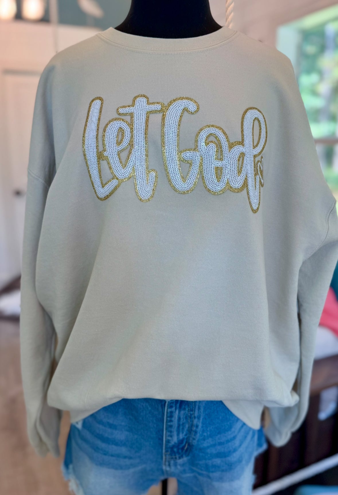 Let God Patch, White Sequin Patch, Gold Glitter Patch, Iron on Patch, Inspirational Patch, Bible verse patch, Religious Patch