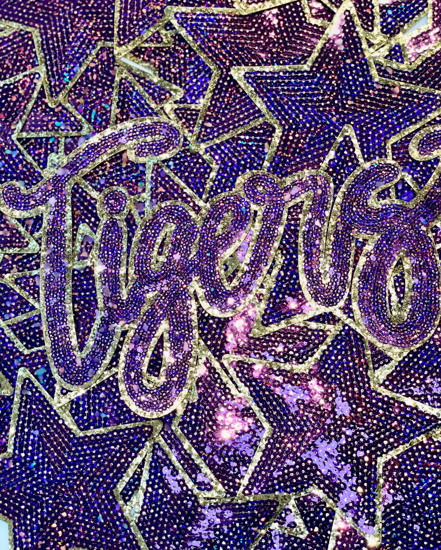 Tigers Purple Game Day Sequin Patch, Sequin Star Patch, DIY patch, Iron on Patch, Gold glitter backing