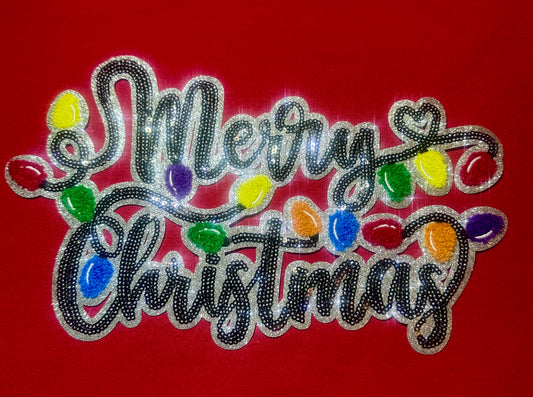 Sequin Merry Christmas Patch, Chenille Christmas Lights patch, Iron on Patch, Glitter Patch, DIY Patch, Christmas Patch