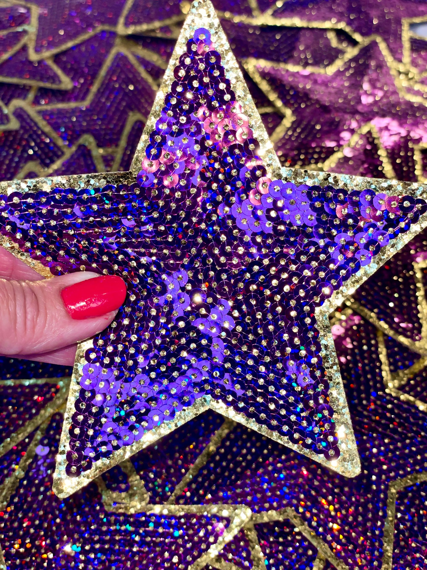 Tigers Purple Game Day Sequin Patch, Sequin Star Patch, DIY patch, Iron on Patch, Gold glitter backing