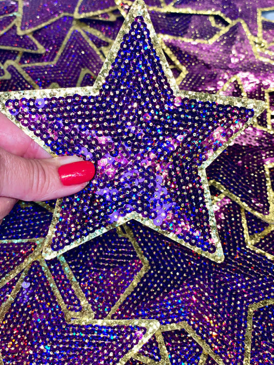 Star Patch, Sequin Star Patch, Purple and Gold 5" Sequin Star Patch, Iron on Patch, DIY, Trucker Hat Patch, Preppy Patch Trendy Patch Patch, Sequin Star