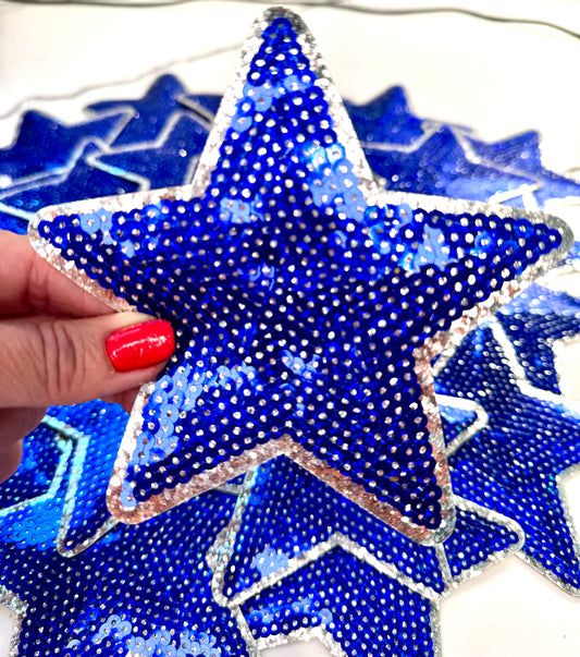 Star Patch, Sequin Star Patch, Royal Blue and Silver 5" Sequin Star Patch, Iron on Patch, DIY, Trucker Hat Patch, Preppy Patch Trendy Patch Patch, Sequin Star