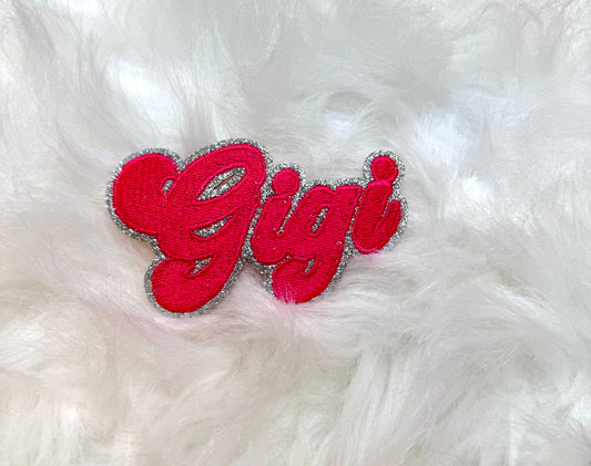 GiGi Patch, Embroidery and Glitter Patch, Trucker Hat Patch, Iron On Patch, Pink Patch, DIY Patch