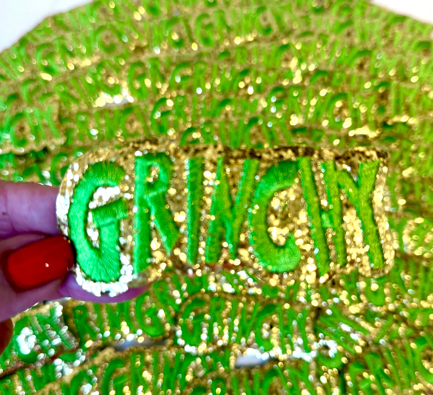 Embroidered and Glitter Patch, Grinchy Patch, Trucker Hat Patch, Christmas Patch, Iron on Patch, DIY Patch, Patch for Hat