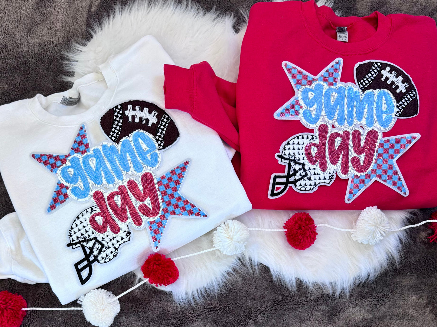 Game Day Patch, 11 in Patch,Football Patch, Red and Blue Patch, Sequin Football Patch, Sports Patch, Sequin Patch, Iron on Patch, DIY