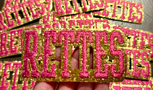 Rettes Patch, Embroidery Patch, Pink Patch, Glitter Patch, Iron on Patch, DIY Patch, Game Day Patch, Mascot Patch