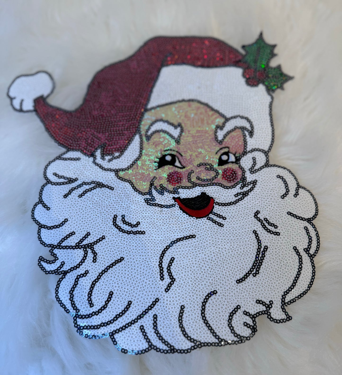 Sequin Santa Patch, 11 inch patch, Christmas Patch, Iron On Patch, Holiday Patch, DIY Patch, Sweatshirt Patch