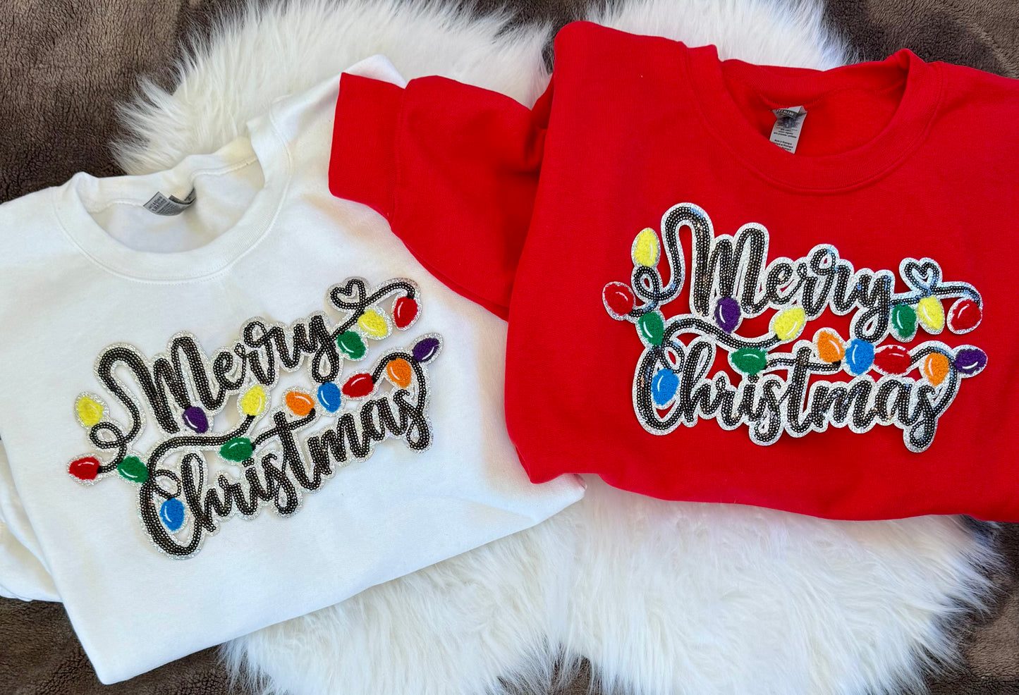 Sequin Merry Christmas Patch, Chenille Christmas Lights patch, Iron on Patch, Glitter Patch, DIY Patch, Christmas Patch