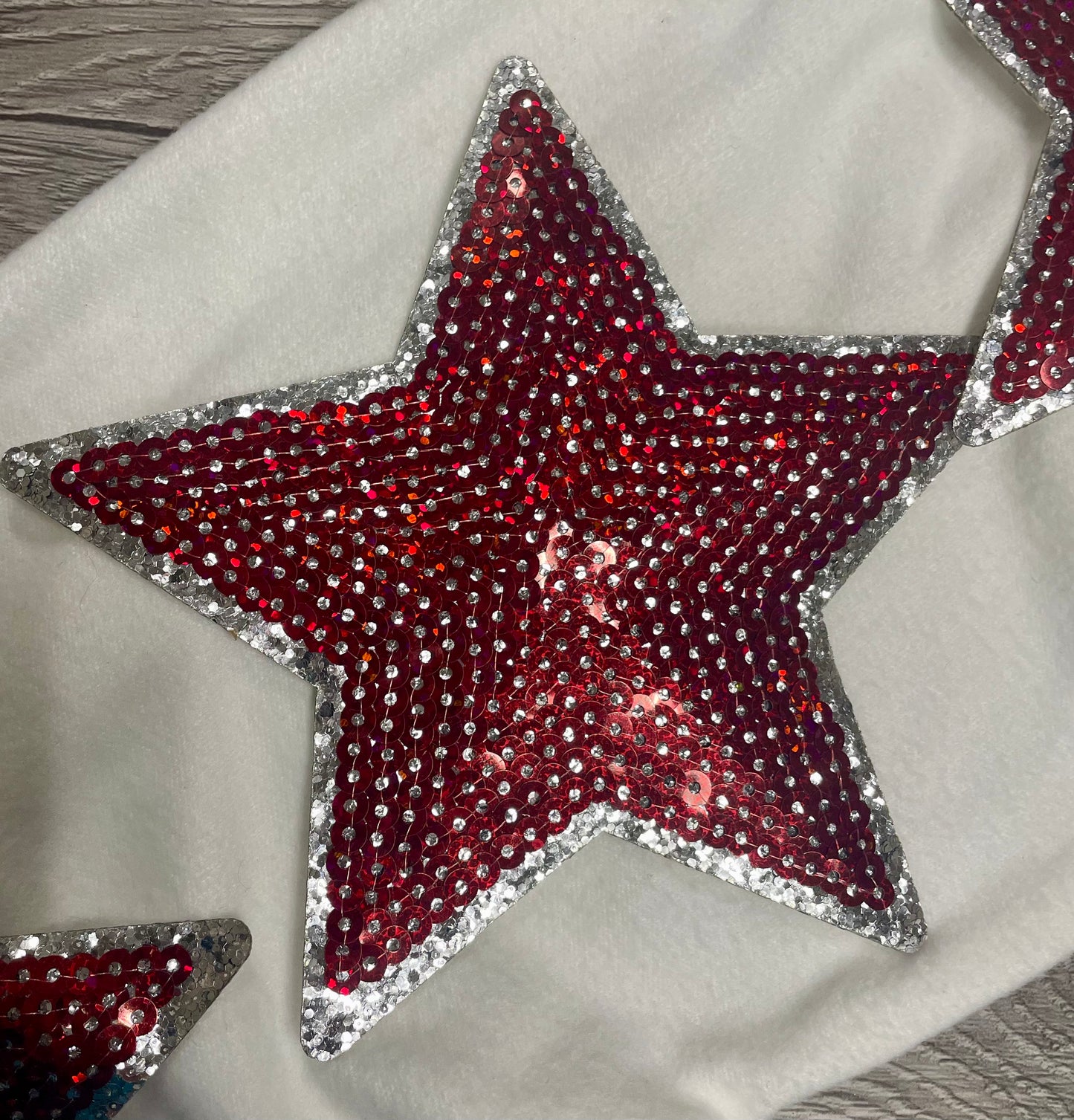Touch Down Crimson/Maroon Game Day Chenille Patch, Sequin Star Patch, DIY patch, iron on patch, Silver glitter backing