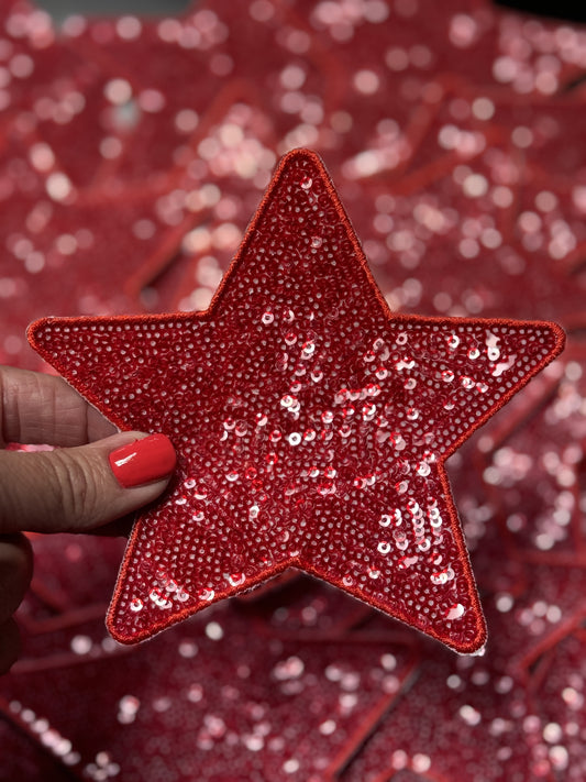 Star Patch, Sequin Star Patch, Red 5" Sequin Star Patch, Iron on Patch, DIY, Trucker Hat Patch, Preppy Patch Trendy Patch Patch, Sequin Star