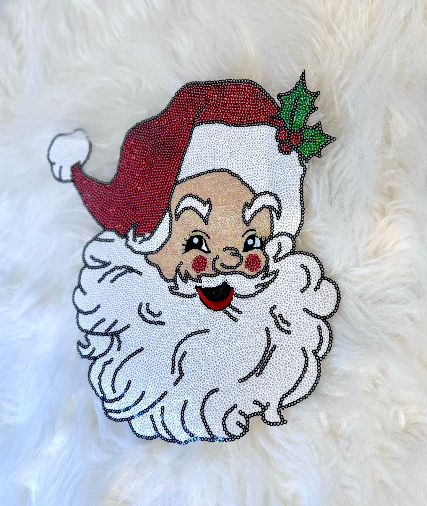 Sequin Santa Patch, 11 inch patch, Christmas Patch, Iron On Patch, Holiday Patch, DIY Patch, Sweatshirt Patch