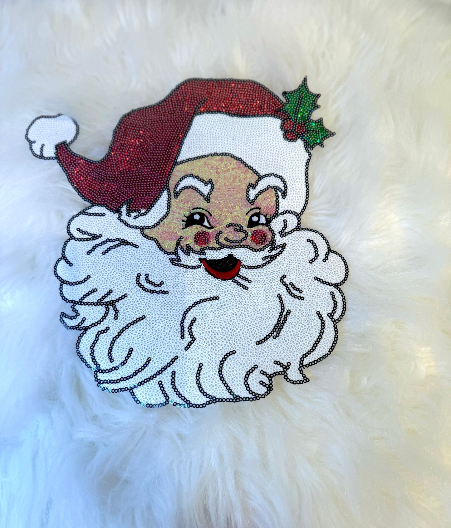 Sequin Santa Patch, 11 inch patch, Christmas Patch, Iron On Patch, Holiday Patch, DIY Patch, Sweatshirt Patch