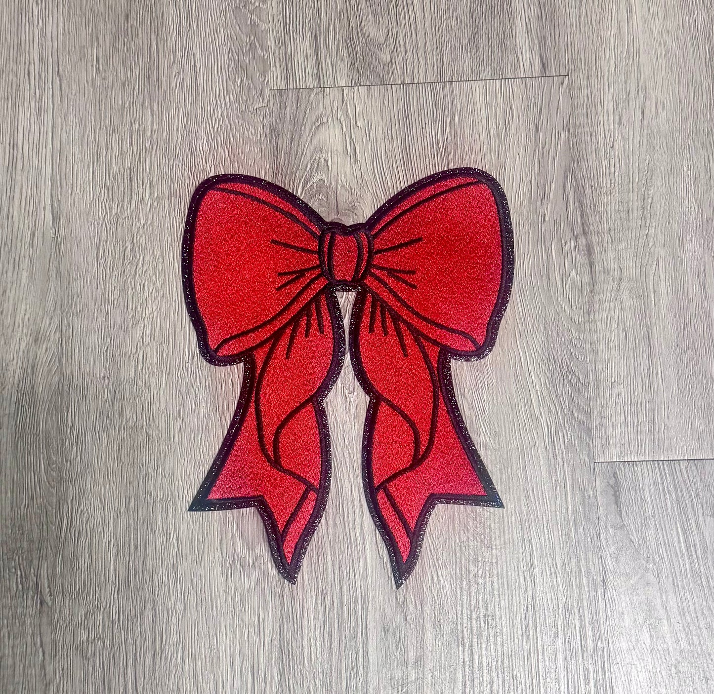 Christmas Red Bow Patch, Black Glitter Backing, Iron On, DIY patch, Bow Patch, Christmas Patch