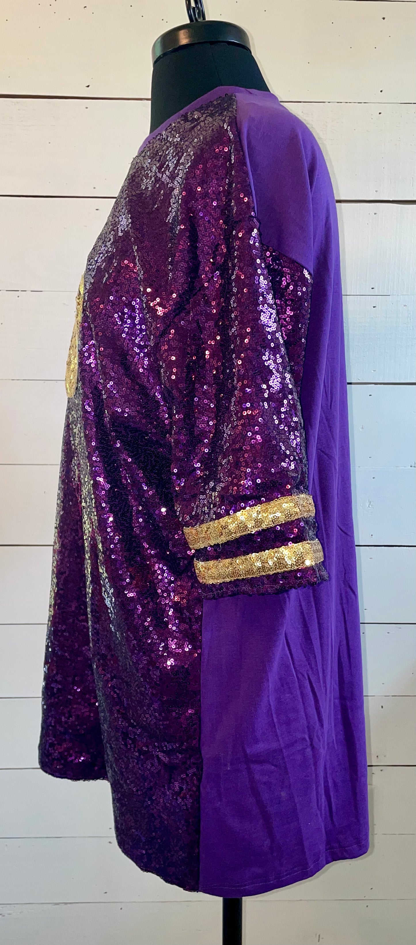 Sequin Dress, Sequin Jersey Dress, Purple and Gold Sequin Jersey Dress, Game Day,