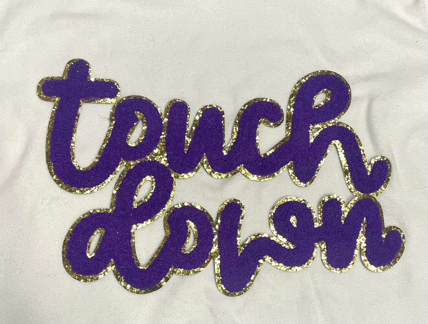 Touch Down Purple Game Day Chenille Patch, Sequin Star Patch, DIY patch, Iron on Patch, Gold glitter backing
